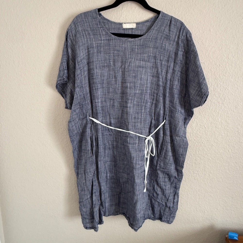 CP Shades Chambray Tunic Dress Cover Up Beach Lagenlook Minimalist Quiet Luxury‎